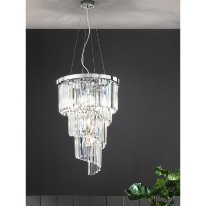 Ondaluce - Kristalni luster na sajli ALEXANDER 7xE14/10W/230V, promjer 40 cm, sjajni krom/prozirni kristali