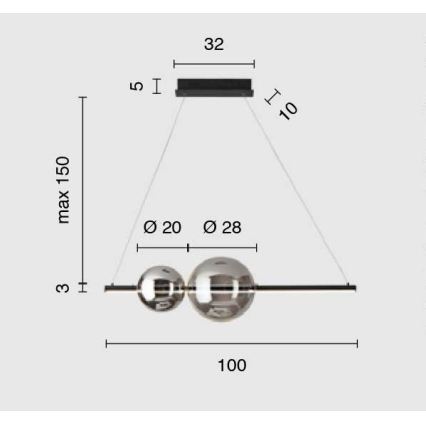 Ondaluce - LED luster na kabelu FUFI LED/40W/230V s mogućnošću prigušivanja dimljena crna crna