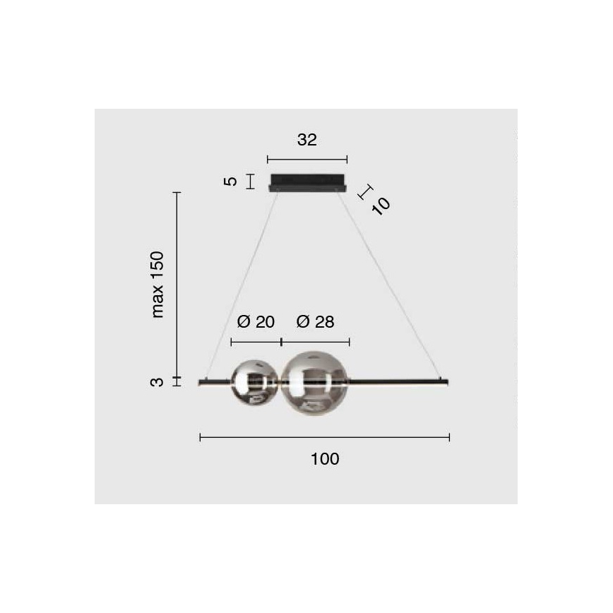Ondaluce - LED luster na kabelu FUFI LED/40W/230V s mogućnošću prigušivanja dimljena crna crna