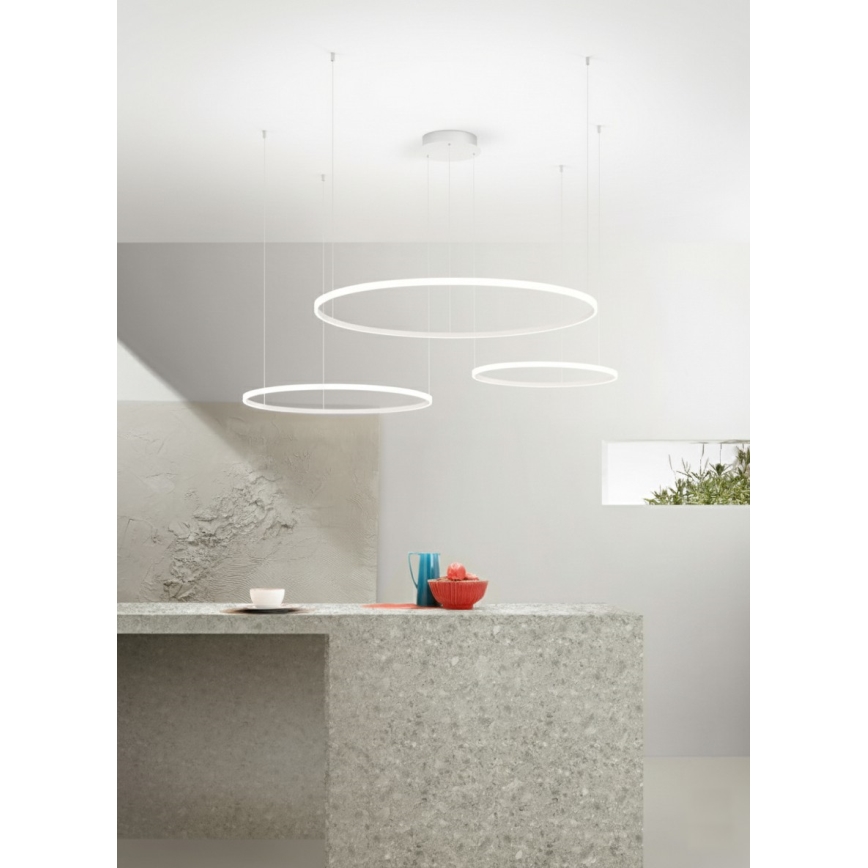 Ondaluce - LED luster na sajli SOEL s mogućnošću prigušivanja LED/28W/230V + LED/38W + LED/47W 3000/4000K promjer 100/80/60 cm bijela