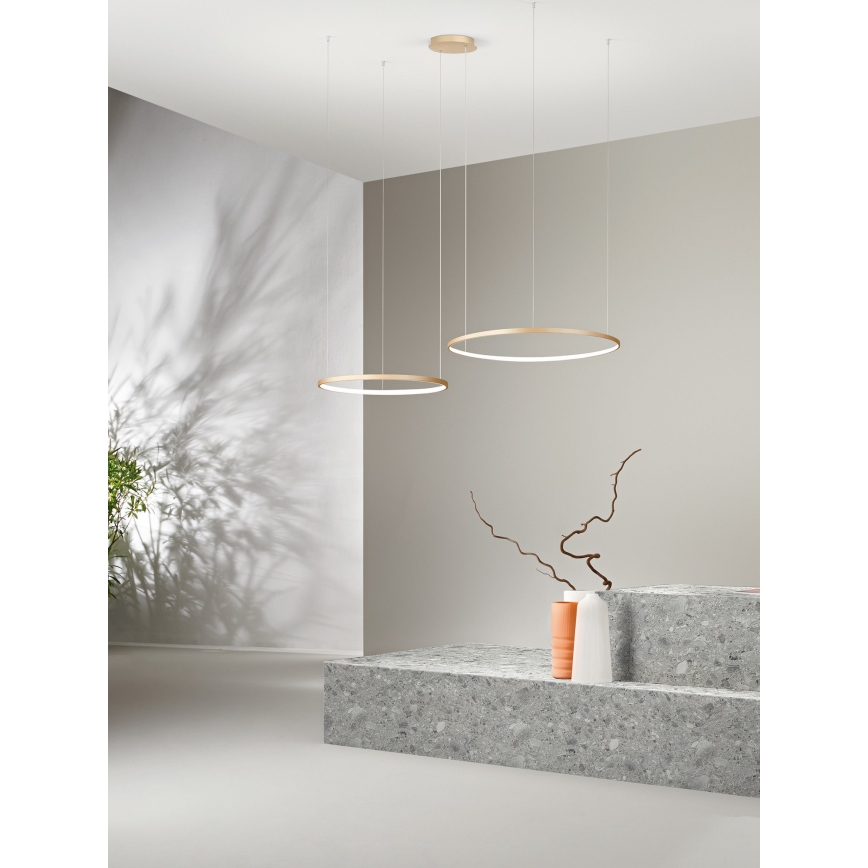 Ondaluce - LED luster s mogućnošću prigušivanja na sajli SOEL LED/28W/230V + LED/38W Ø 80/60 cm zlatna