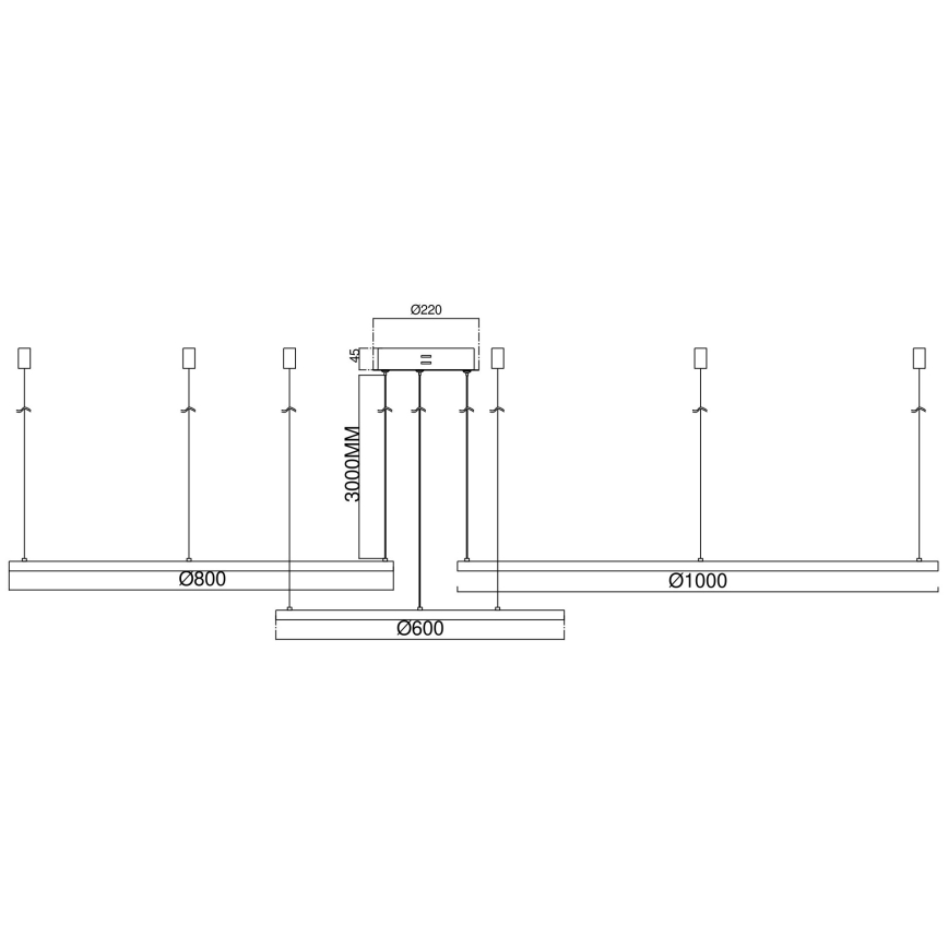 Ondaluce - LED luster s mogućnošću prigušivanja na sajli SOEL LED/28W/230V + LED/38W + LED/47W Ø 100/80/60 cm zlatni