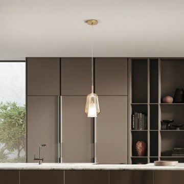 Ondaluce - Luster na kabelu THELMA 1xE27/15W/230V Ø 19 cm zlatna/dimni bež
