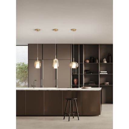 Ondaluce - Luster na kabelu THELMA 1xE27/15W/230V Ø 19 cm zlatna/dimni bež