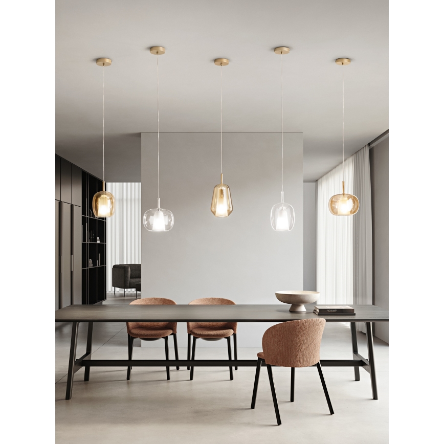 Ondaluce - Luster na kabelu THELMA 1xE27/15W/230V Ø 19 cm zlatna/dimni bež