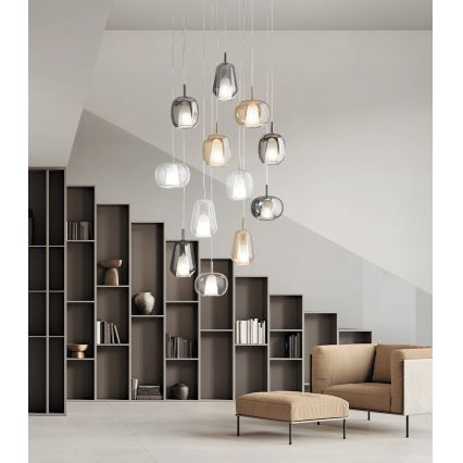 Ondaluce - Luster na kabelu THELMA 1xE27/15W/230V Ø 19 cm zlatna/dimni bež