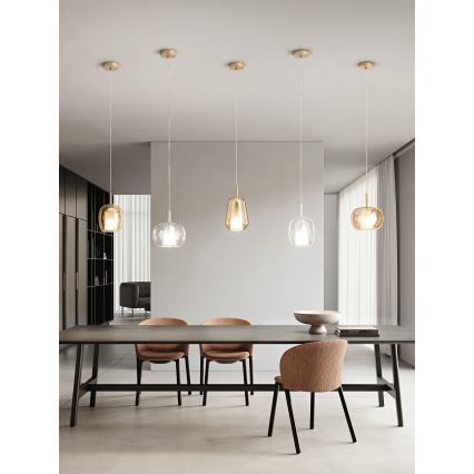 Ondaluce - Luster na kabelu THELMA 1xE27/15W/230V Ø 25 cm zlatna/zadimljeno-bež