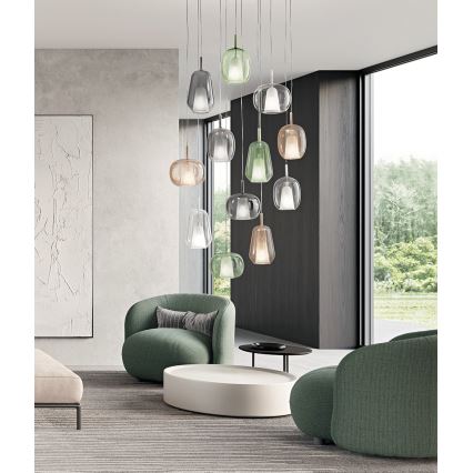 Ondaluce - Luster na kabelu THELMA 1xE27/15W/230V Ø 25 cm zlatna/zadimljeno-bež