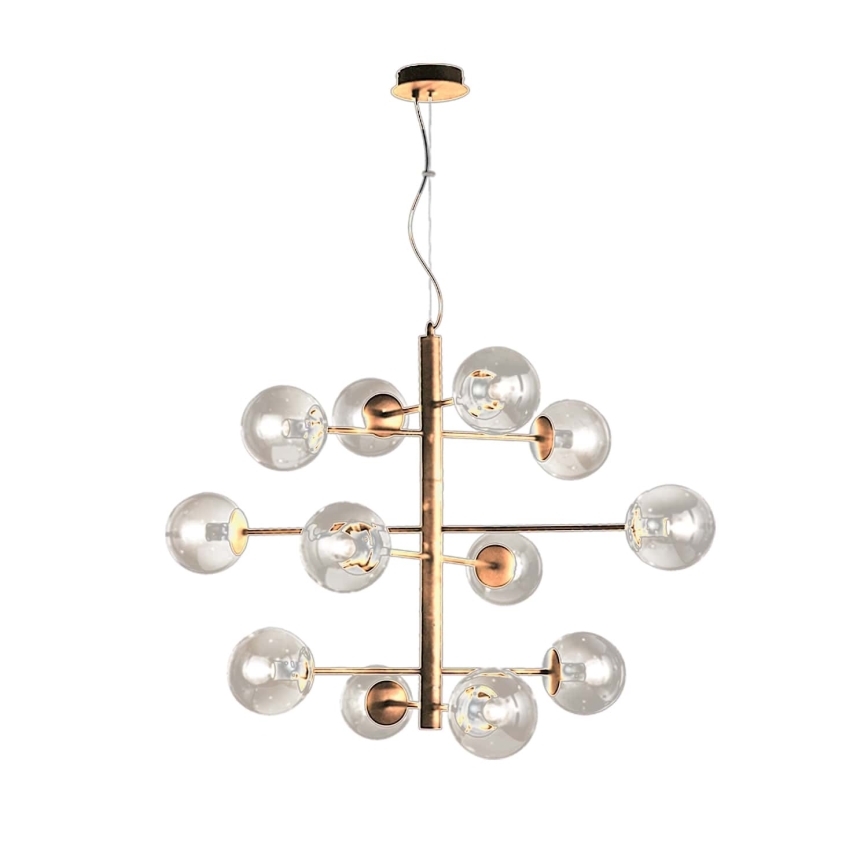 Ondaluce - Luster na sajli ELISEO 12xE14/10W/230V, promjer 97 cm, zlatna/zadimljeno bež