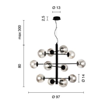 Ondaluce - Luster na sajli ELISEO 12xE14/10W/230V, promjer 97 cm, zlatna/zadimljeno bež