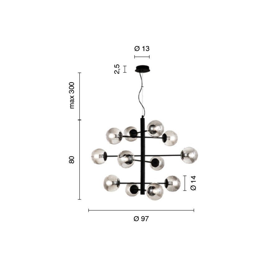 Ondaluce - Luster na sajli ELISEO 12xE14/10W/230V, promjer 97 cm, zlatna/zadimljeno bež