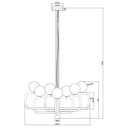Ondaluce - Luster na sajli JEPPY 8xG9/7W/230V promjer 78,5 cm zlatna/bijela