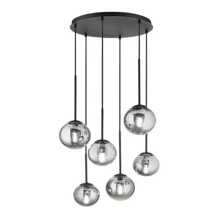 Ondaluce - Luster na sajli JEWEL 6xE14/10W/230V Ø 55 cm crna/dimljeno crna