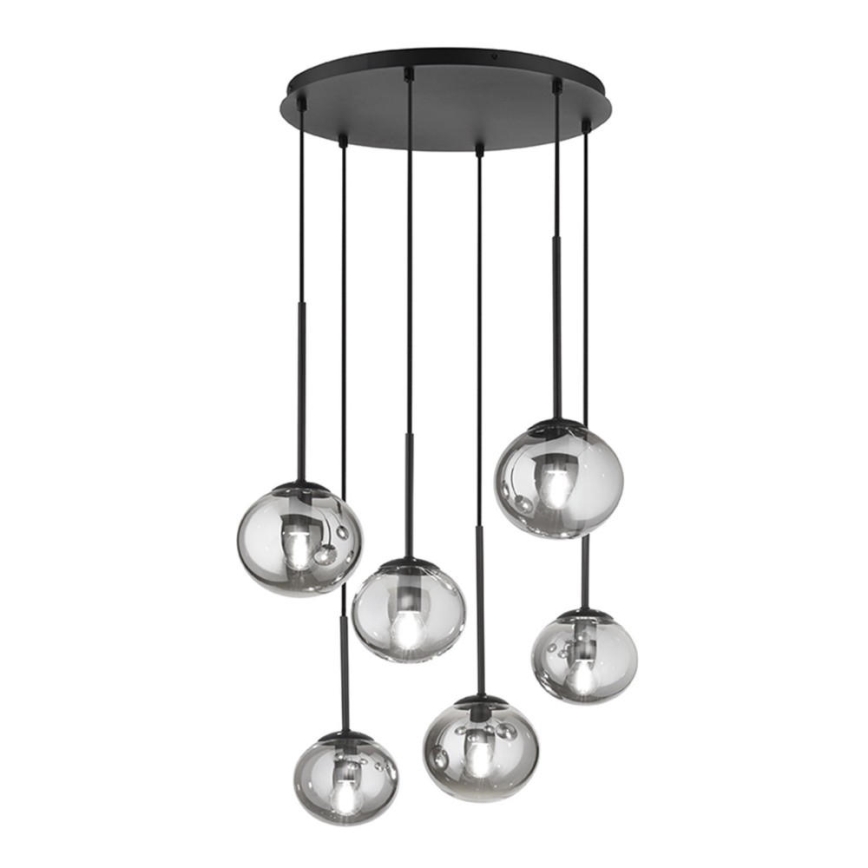 Ondaluce - Luster na sajli JEWEL 6xE14/10W/230V Ø 55 cm crna/dimljeno crna