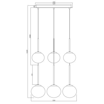 Ondaluce - Luster na sajli JEWEL 6xE14/10W/230V Ø 55 cm zadimljeno-crna