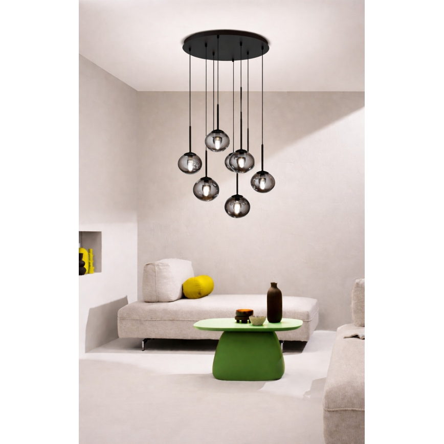 Ondaluce - Luster na sajli JEWEL 8xE14/10W/230V Ø 70 cm crna/zadimljeno-crna