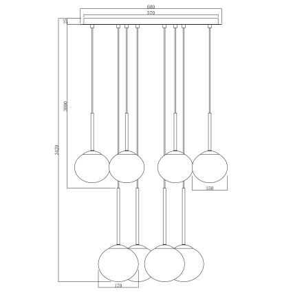 Ondaluce - Luster na sajli JEWEL 8xE14/10W/230V Ø 70 cm crna/zadimljeno-crna