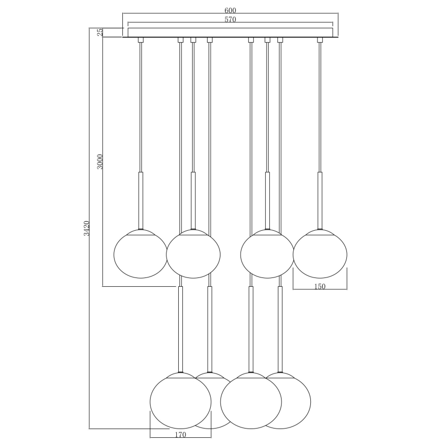 Ondaluce - Luster na sajli JEWEL 8xE14/10W/230V Ø 70 cm crna/zadimljeno-crna