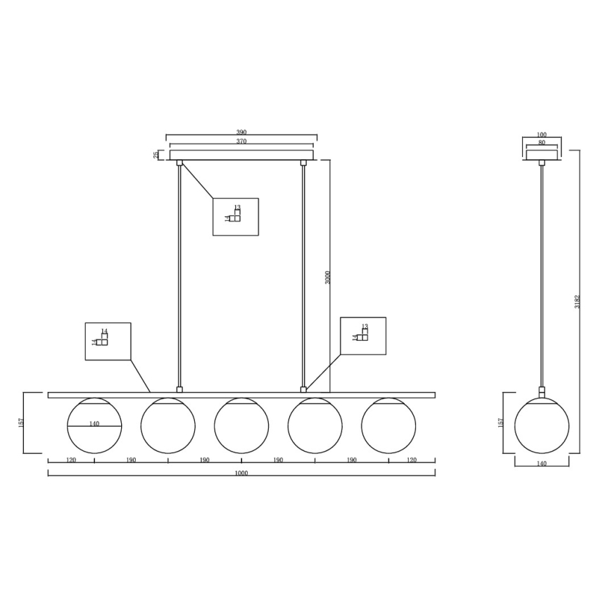 Ondaluce - Luster na sajli MONILE 5xE14/10W/230V zlatna/bijela