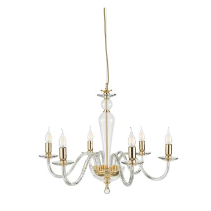 Ondaluce - Luster na sajli PAGANINI 6xE14/10W/230V Ø 70 cm zlatni/prozirni