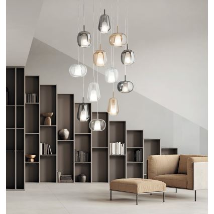 Ondaluce - Luster na sajli THELMA 2xE27/15W/230V Ø 25 cm zlatna/dimljeno bež