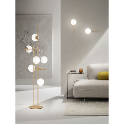 Ondaluce - Podna lampa JEWEL 6xE14/10W/230V 166 cm zlatna/bijela