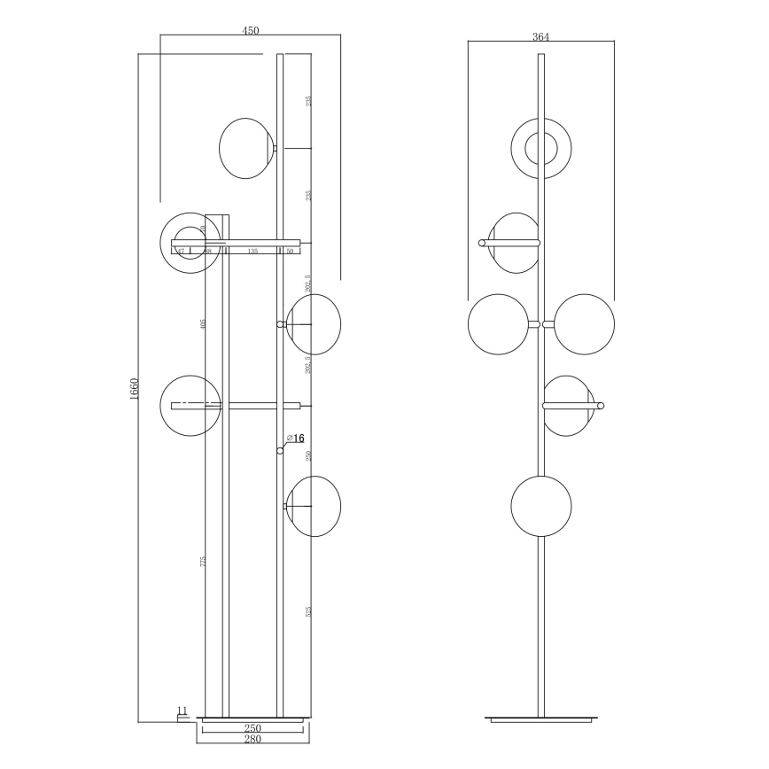 Ondaluce - Podna lampa JEWEL 6xE14/10W/230V 166 cm zlatna/bijela