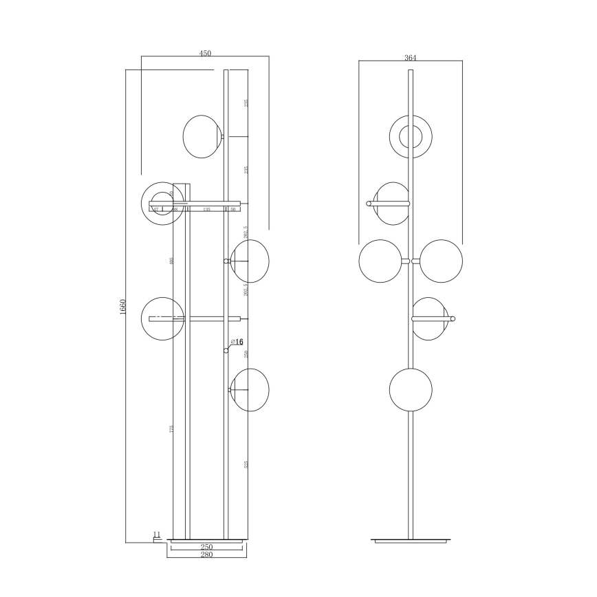 Ondaluce - Podna svjetiljka JEWEL 6xE14/10W/230V 166 cm crna/zadimljena crna