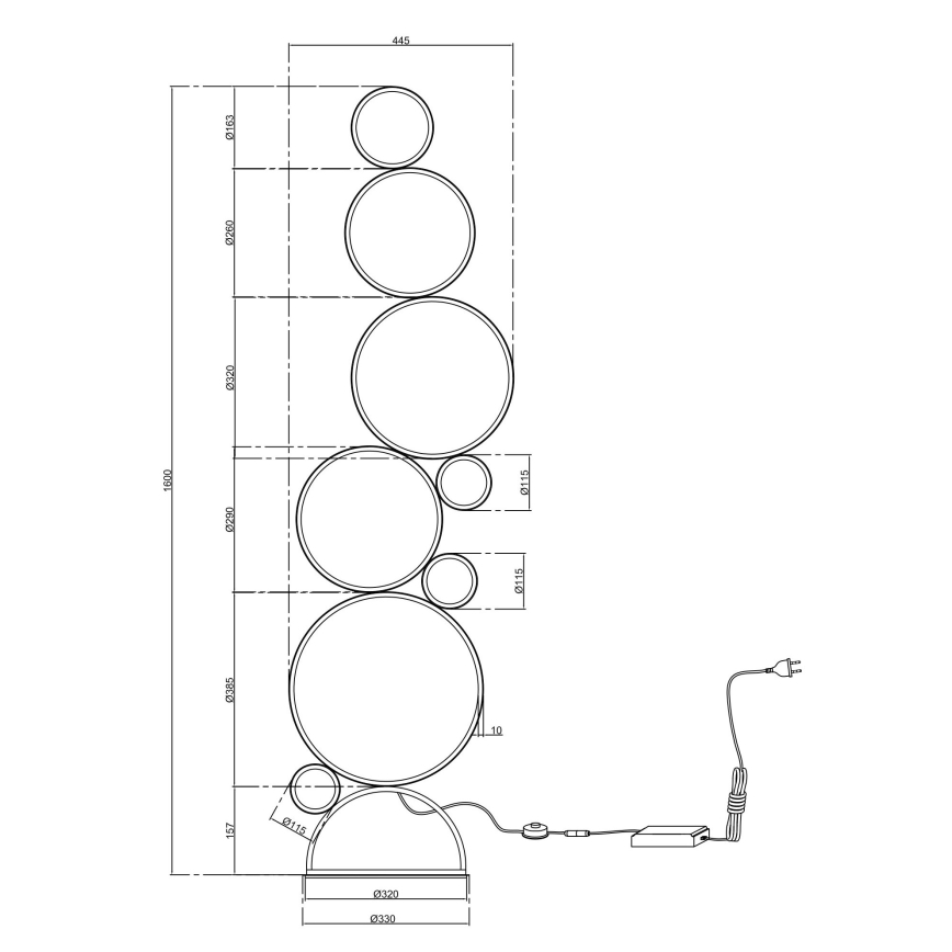 Ondaluce - prigušiva LED podna lampa POIS LED/52W/230V, srebrna