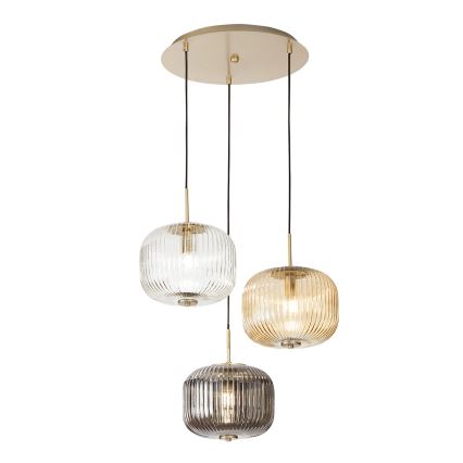 Ondaluce - Luster na sajli ODETTE 3×E14/10W/230V, promjer 43 cm, zlatna/zadimljena/višebojna