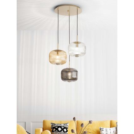 Ondaluce - Luster na sajli ODETTE 3×E14/10W/230V, promjer 43 cm, zlatna/zadimljena/višebojna