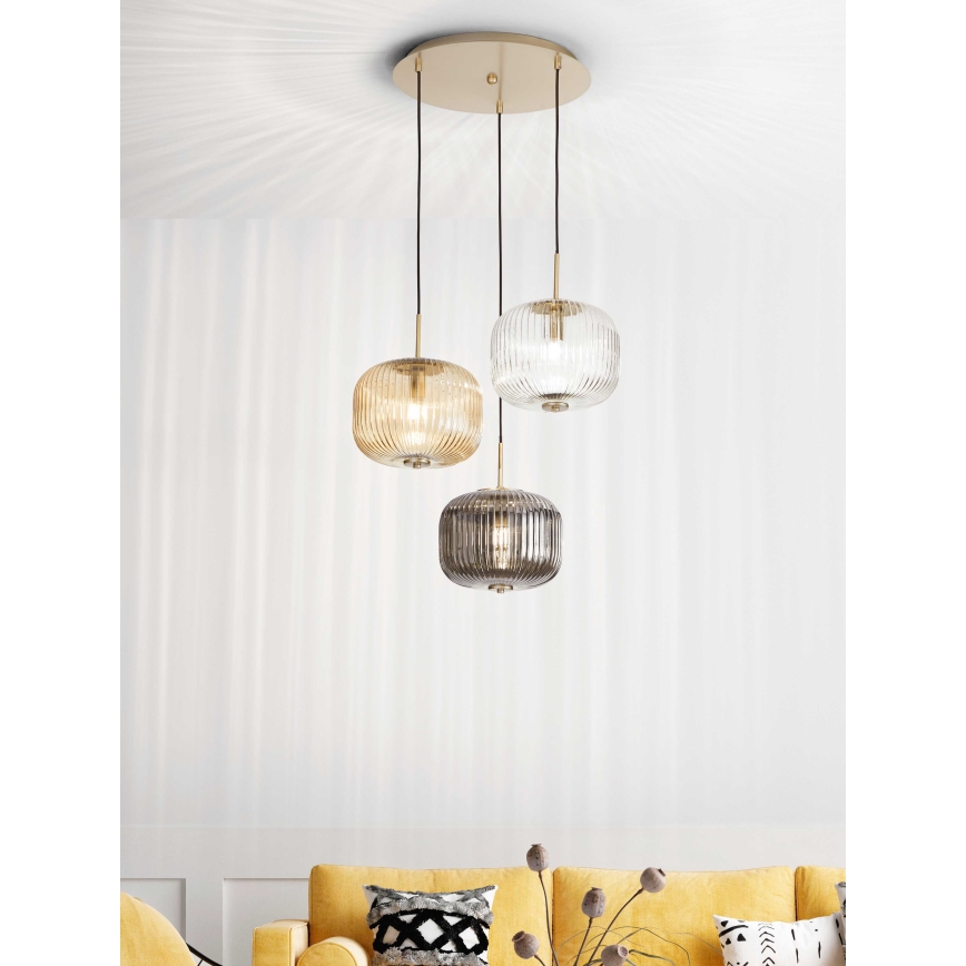 Ondaluce - Luster na sajli ODETTE 3×E14/10W/230V, promjer 43 cm, zlatna/zadimljena/višebojna