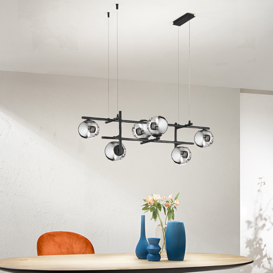 Ondaluce - Viseći luster na sajli JEWEL 6xE14/10W/230V crna/zadimljena crna