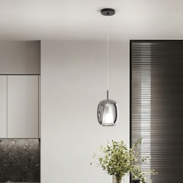 Ondaluce - Visilica na sajli THELMA 1xE27/15W/230V Ø 19,5 cm crna/zadimljeno-siva