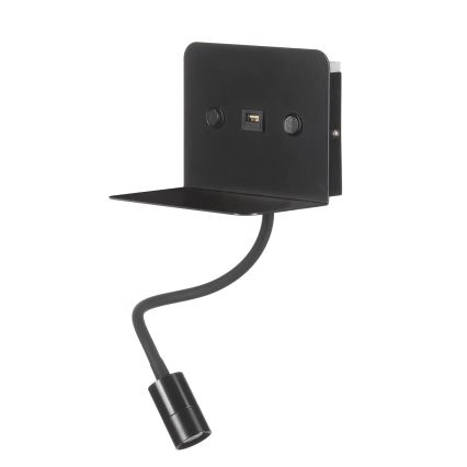 ONLI - LED Fleksibilna lampica s policom i USB punjenjem PLAK LED/1W/230V crna