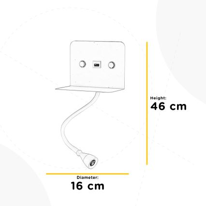 ONLI - LED Fleksibilna lampica s policom i USB punjenjem PLAK LED/1W/230V crna
