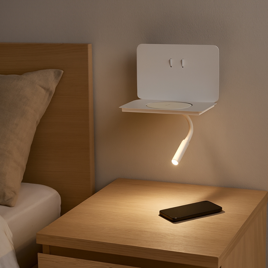 ONLI - LED fleksibilna lampica s policom i QI bežičnim punjenjem WIK LED/6,5W/230V + LED/3W bijela