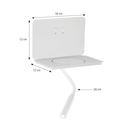 ONLI - LED fleksibilna lampica s policom i QI bežičnim punjenjem WIK LED/6,5W/230V + LED/3W bijela