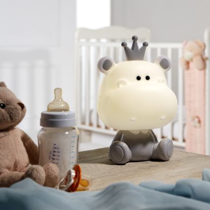 ONLI - LED dječja noćna lampica s podesivim osvjetljenjem PUPPIES LED/3W/230V 25 cm nilski konj/siva