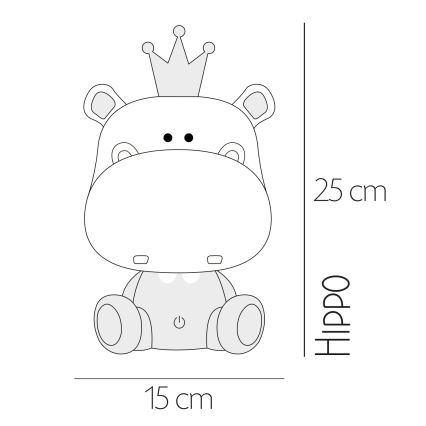 ONLI - LED dječja noćna lampica s podesivim osvjetljenjem PUPPIES LED/3W/230V 25 cm nilski konj/siva