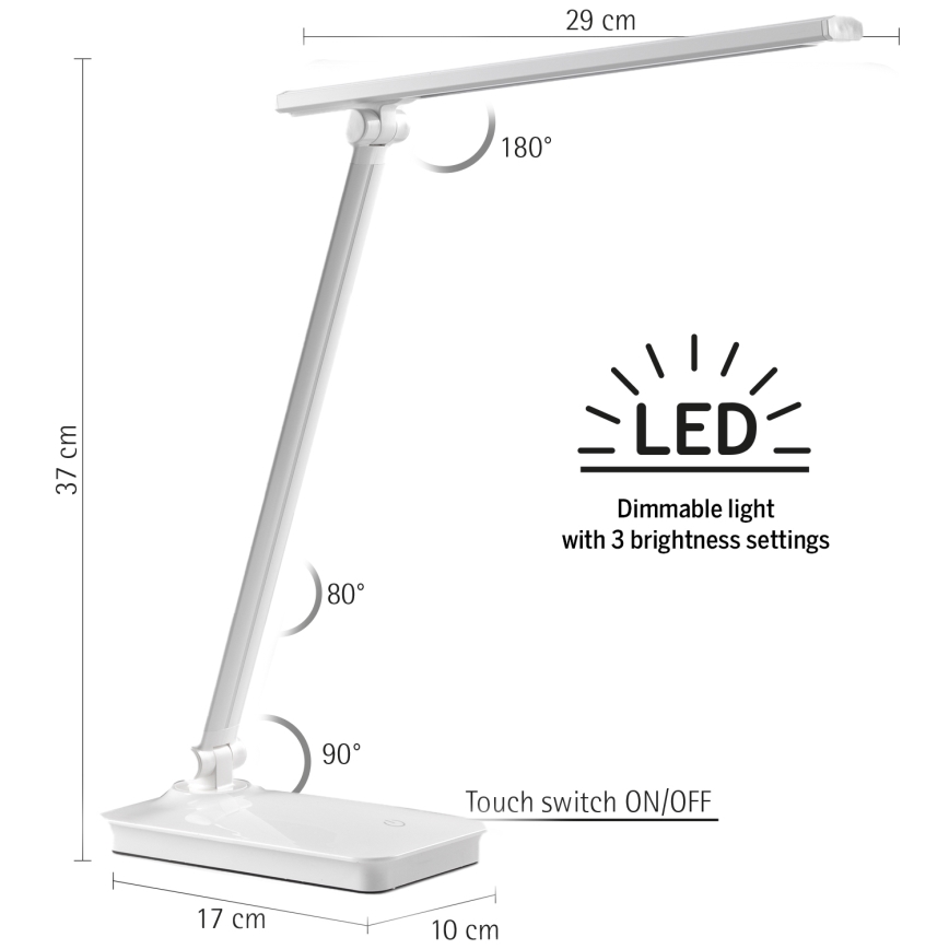 ONLI - LED Prigušiva stolna lampa na dodir s USB portom DESKI LED/7W/230V 4000K bijela