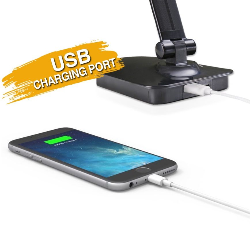 ONLI - LED Prigušiva stolna lampa s USB portom DESKI LED/7W/230V 4000K crna