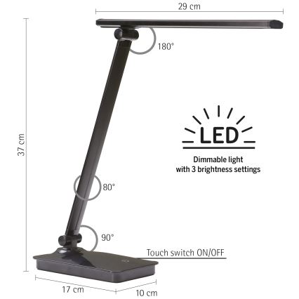 ONLI - LED Prigušiva stolna lampa s USB portom DESKI LED/7W/230V 4000K crna