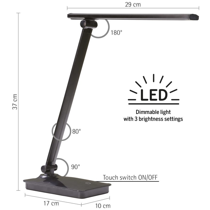 ONLI - LED Prigušiva stolna lampa s USB portom DESKI LED/7W/230V 4000K crna