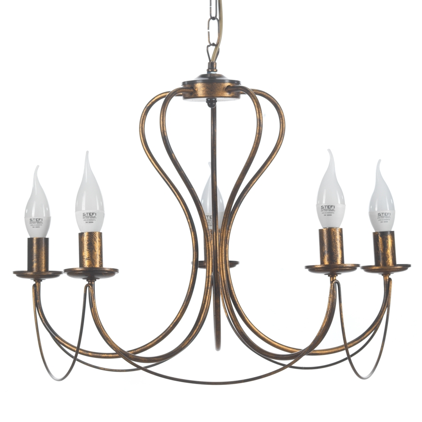 ONLI - Luster na lancu CANDELA 5xE14/6W/230V brončana