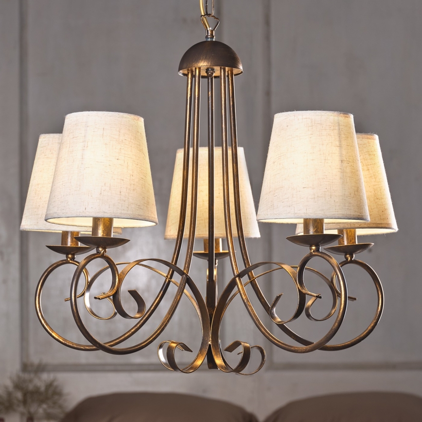 ONLI - Luster na lancu POMPEI 5xE14/6W/230V brončana