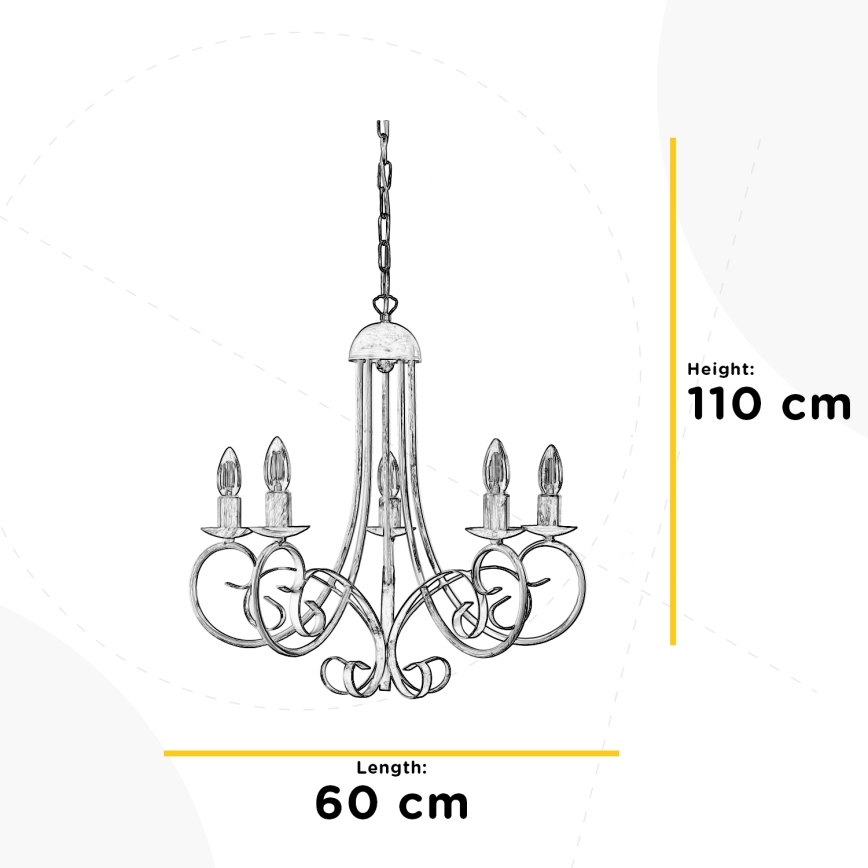 ONLI - Luster na lancu POMPEI 5xE14/6W/320V crna