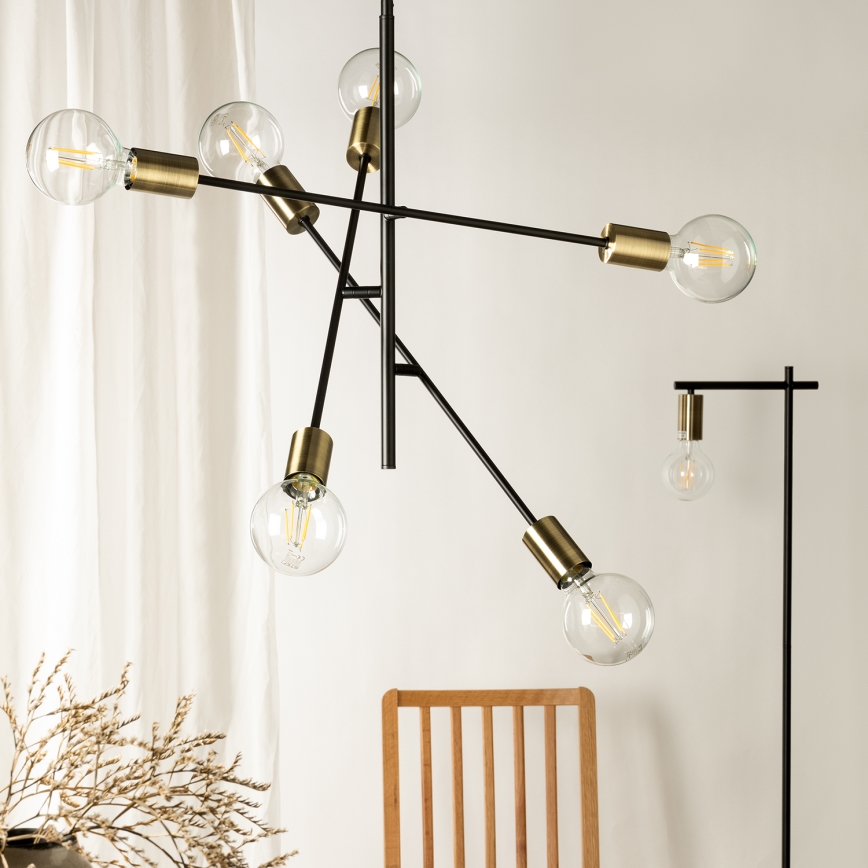ONLI - Luster na sajli CROSS 6xE27/22W/230V crna/mesing
