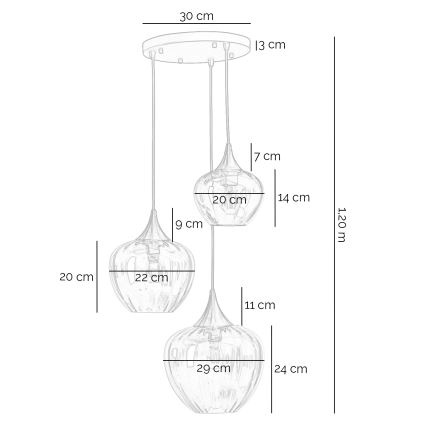 ONLI - Luster na sajli ELIDE 3xE27/15W/230V crna/bakrena