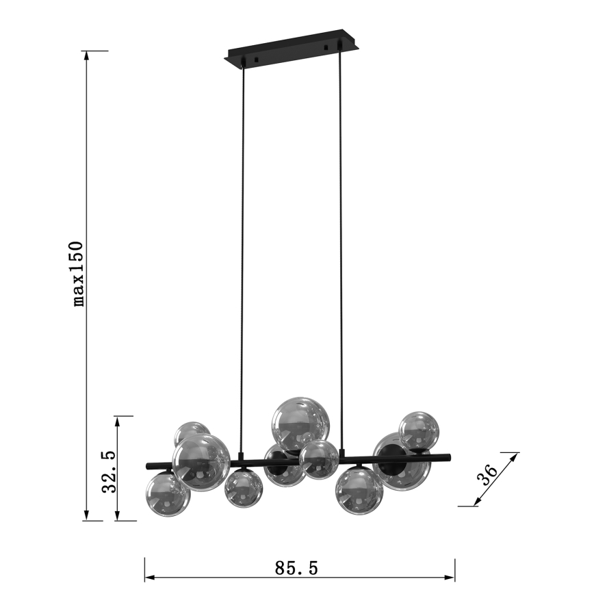 ONLI - Luster na sajli PALOMA 10xG9/10W/230V crna/dimna